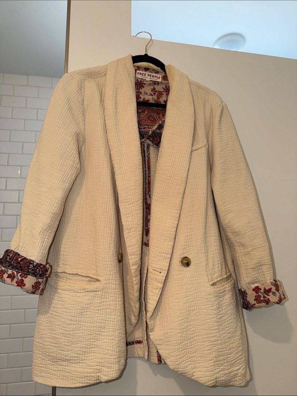 Free People We The Free Rowan Blazer Jacket Ecru Boyfriend Size Small